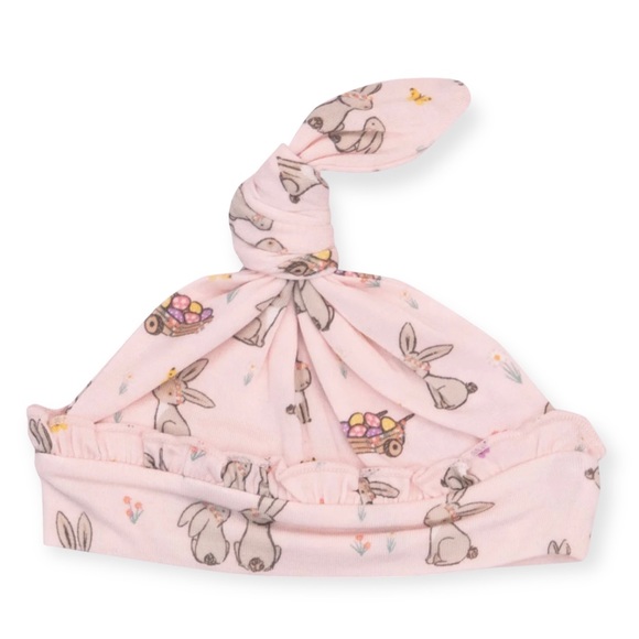 Angel Dear Other - Angel Dear Ruffle Knotted Hat, Pink Bunnies, Size 0-3 Months NWT